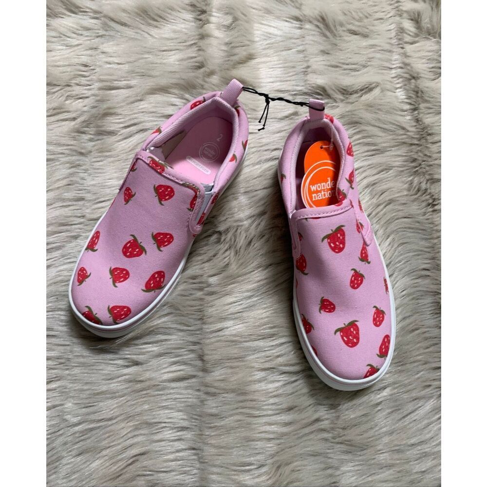 NWT Wonder Nation Girls Kids Pink Strawberry Slip-On Shoes 2Y